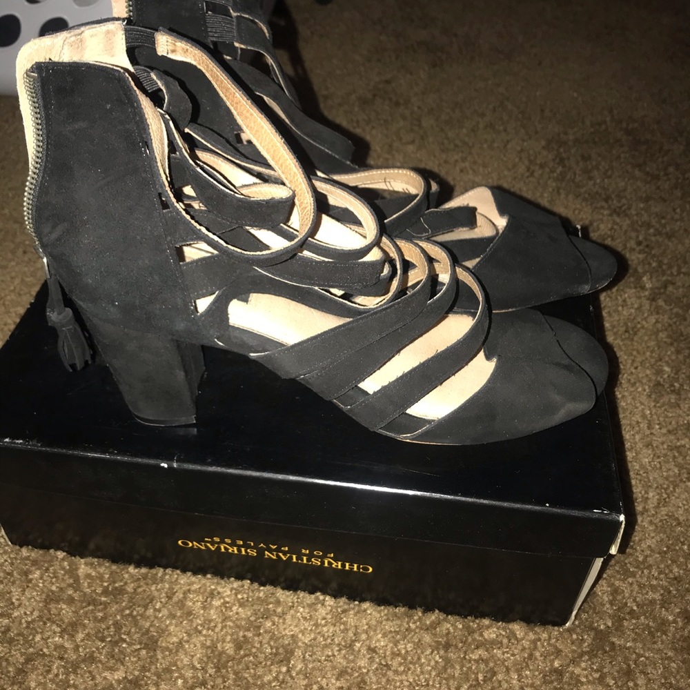 Black straps heels
